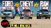 Ford Vs Chevy Vs Ram Xxl Diesel Dually Drag Race Which Of These Huge Hd Trucks Is The Fastest